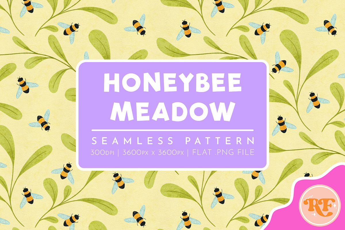 Honeybee Meadow Seamless Pattern, a Pattern Graphic by Rebecca Flaherty (Photo 1 of 3)