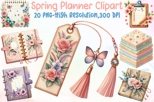 Watercolor Spring Planner Clipart, an Illustration by Sublimation Artist