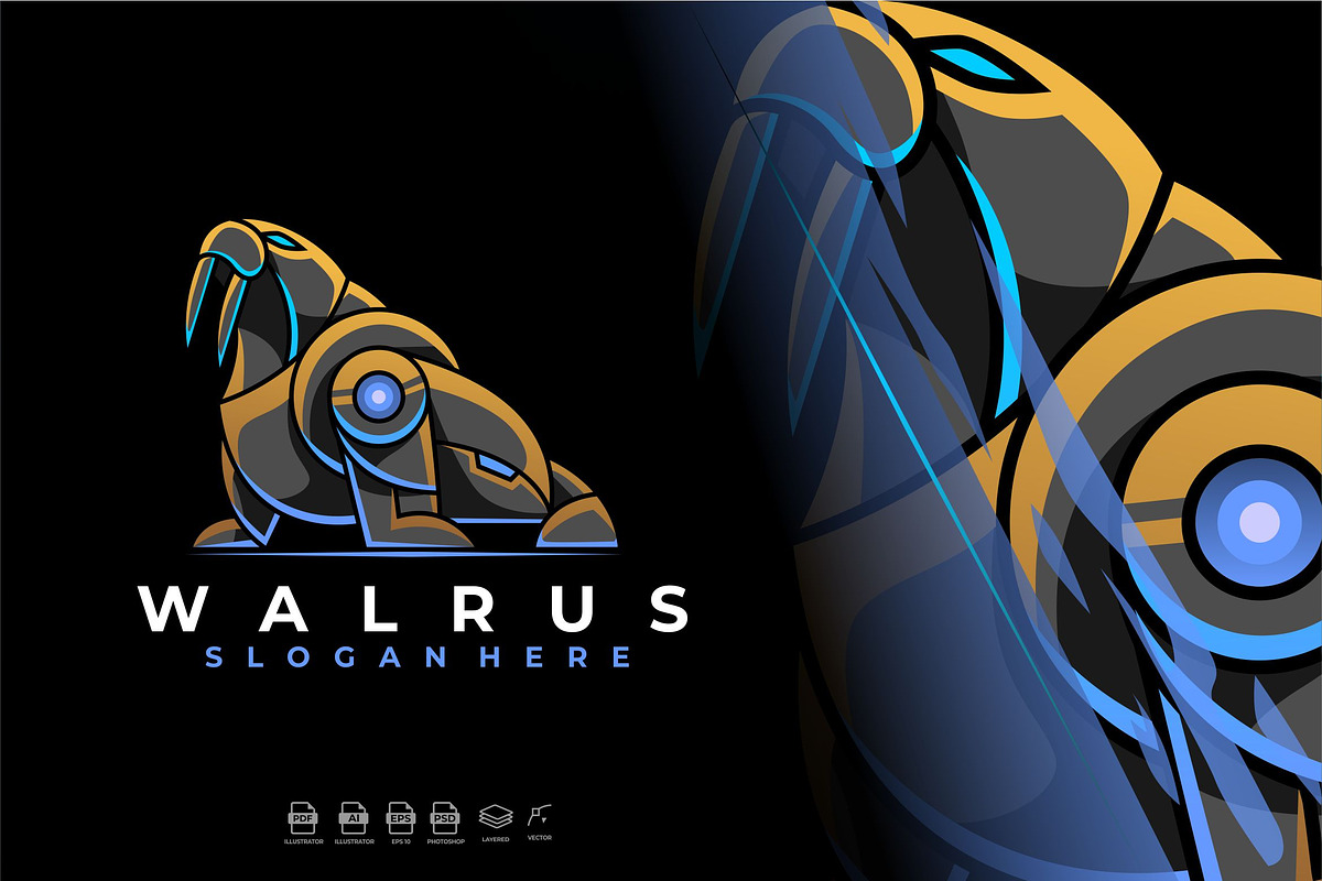 Modern Mecha Robot Walrus Tusk Logo, a Branding & Logo Template by Rupture