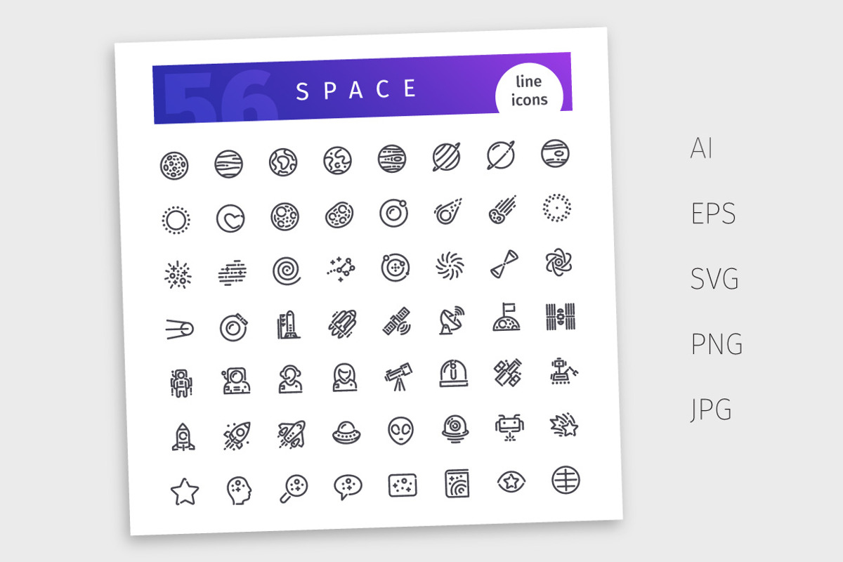 Space Line Icons Set, an Outline Icon by Voysla's Shop (Photo 4 of 4)