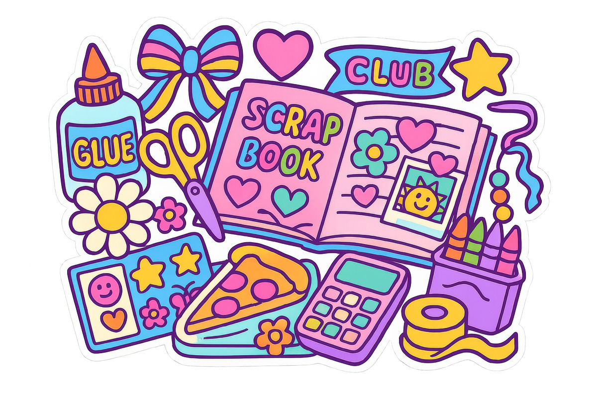 Scrapbook supplies in colorful maxim, an Illustration by Dvoevnore photos