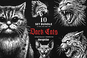 10 Bundle Dark Art Cats Gothic, an Illustration by Morspective (Thumbnail 1 of 7)