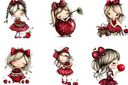 Watercolor Cherry Girls Clipart, a Person Illustration by Designking (Thumbnail 3 of 5)