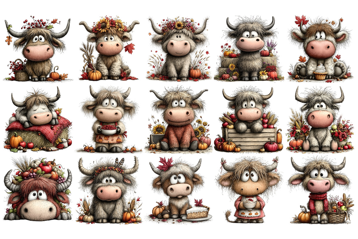 Fall Highland Cow PNG Clipart Bundle, an Animal Illustration by Nicolle's Colorful Art (Photo 4 of 5)