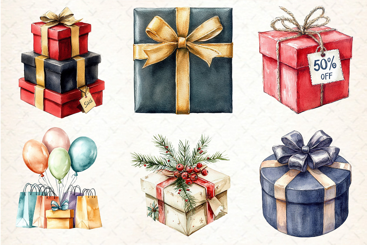 Watercolor Gift Box Graphic Black Fr, an Illustration by DreamCafeArt (Photo 4 of 5)