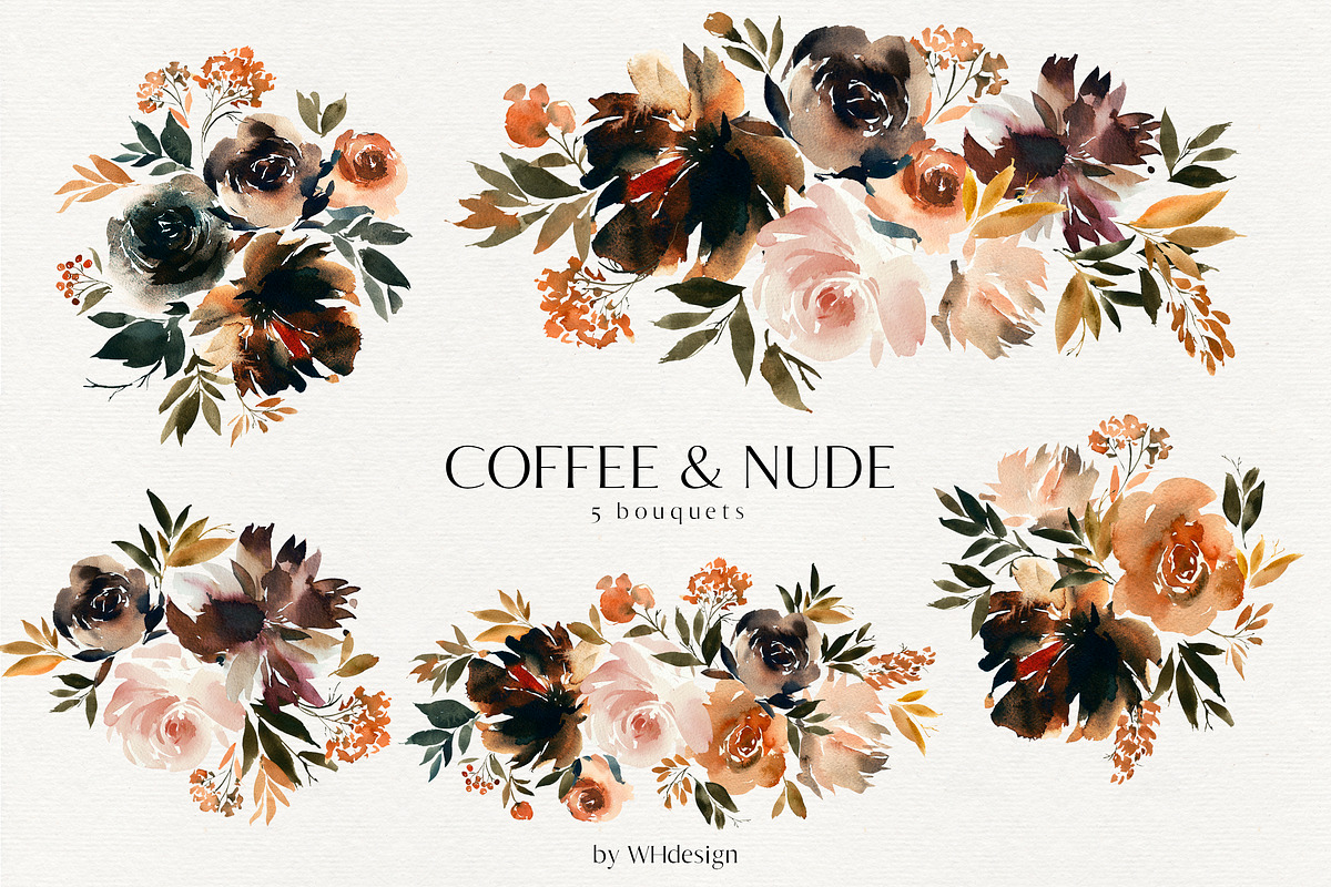 Coffe & Nude Watercolor Flowers PNG, a Decorative Illustration by whiteheartdesign (Photo 2 of 11)