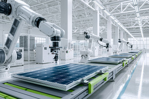 Robotic arms assembling solar panels, an Industrial Photo by 7DesignLab