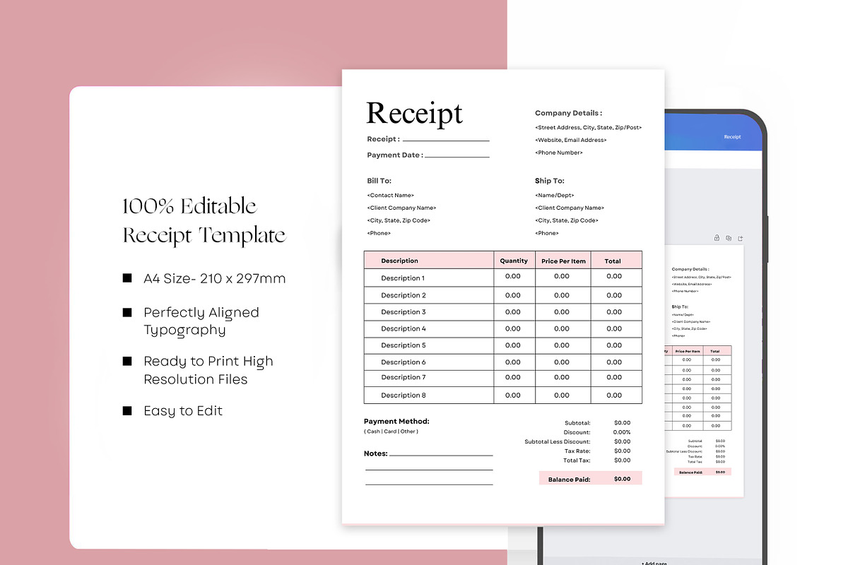 Simple Receipt Template, Receipt PDF, a Print Template by BrushstrokeArtGB (Photo 4 of 5)