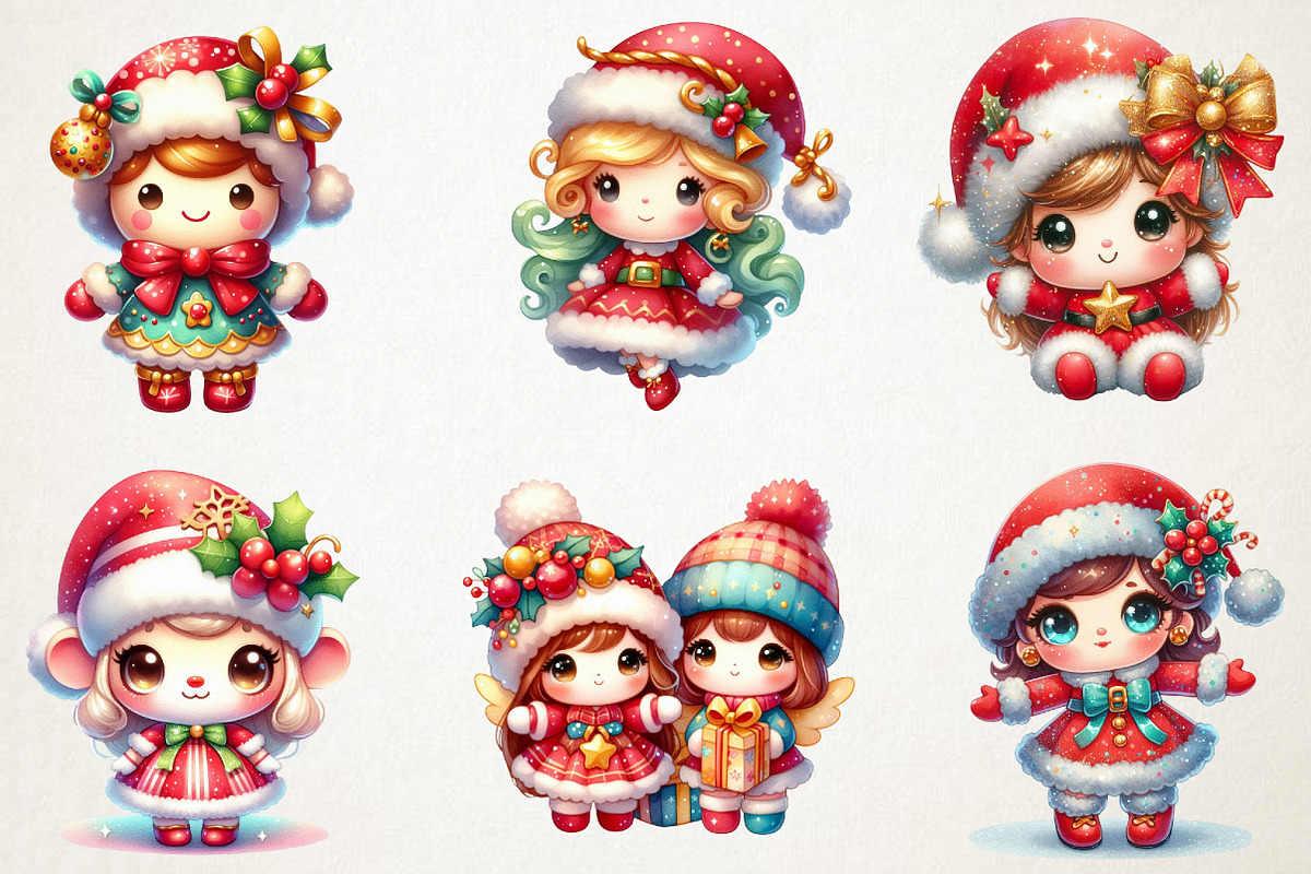 Christmas Cute Dolls Clipart, an Illustration by RobertsArt (Photo 7 of 7)