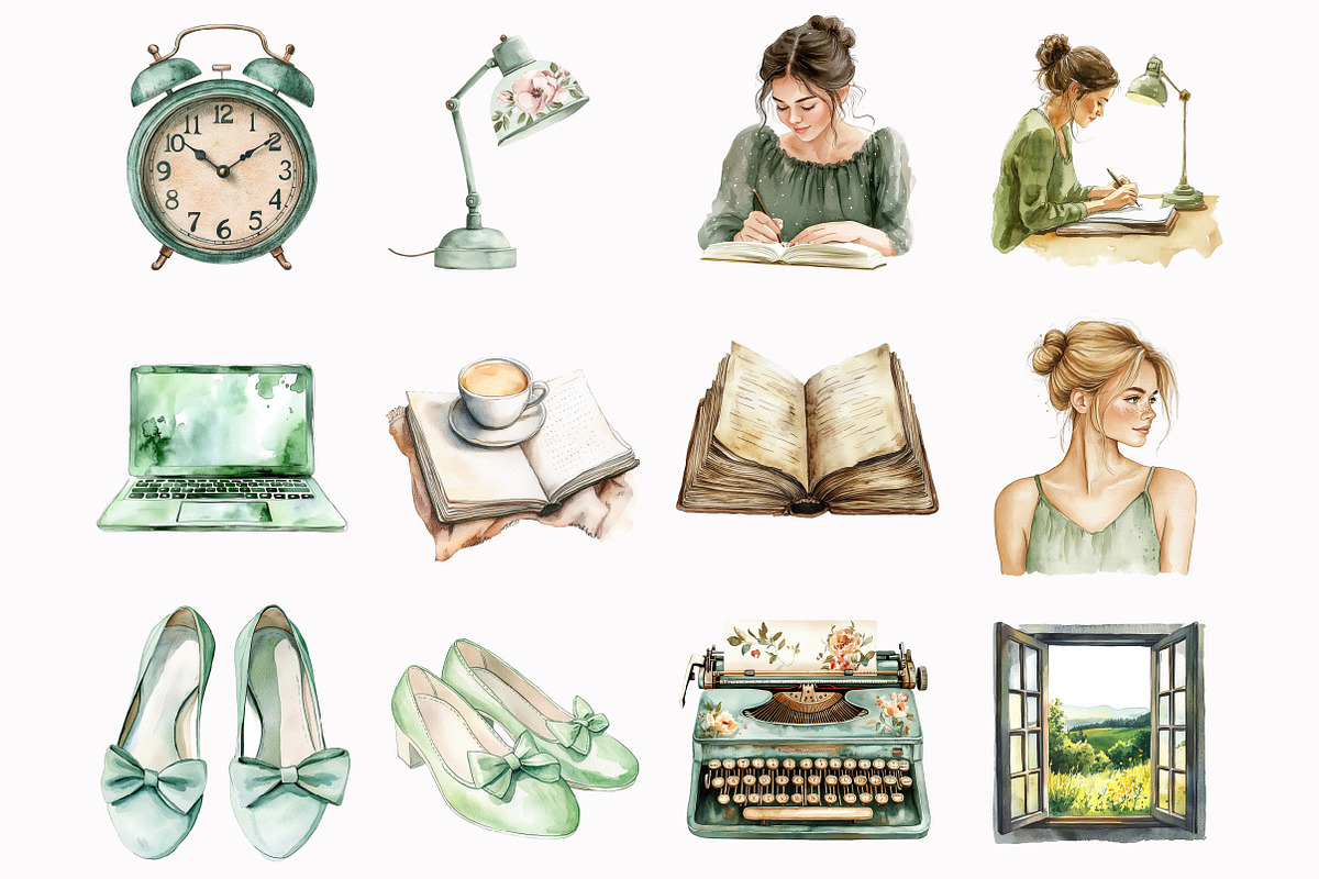 Watercolor Green Planner Lover Clipa, an Illustration by Design Market (Photo 2 of 3)