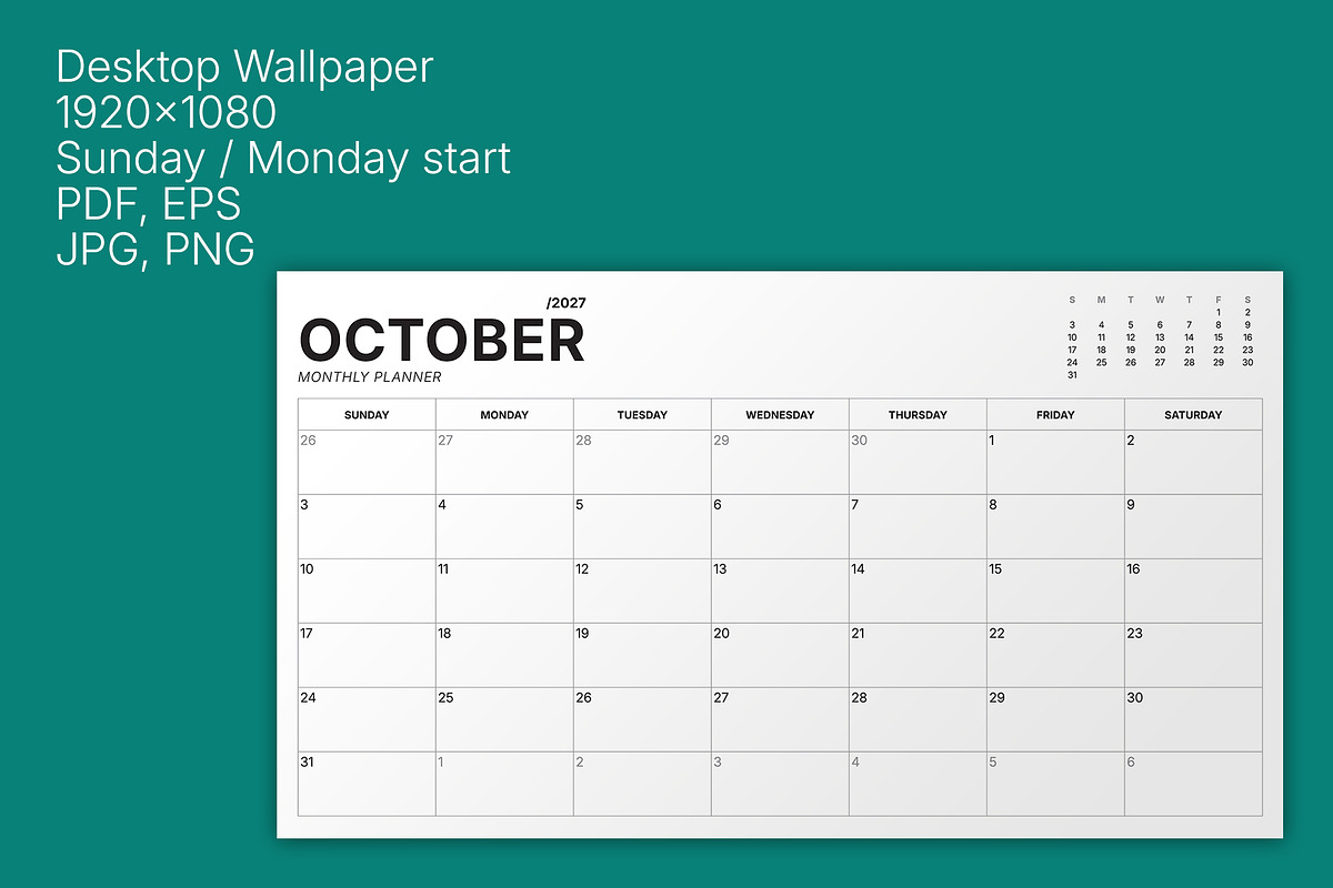 2027 Monthly Planner (MP049-27-Set), a Stationery Template by mikhailmorosin (Photo 8 of 8)