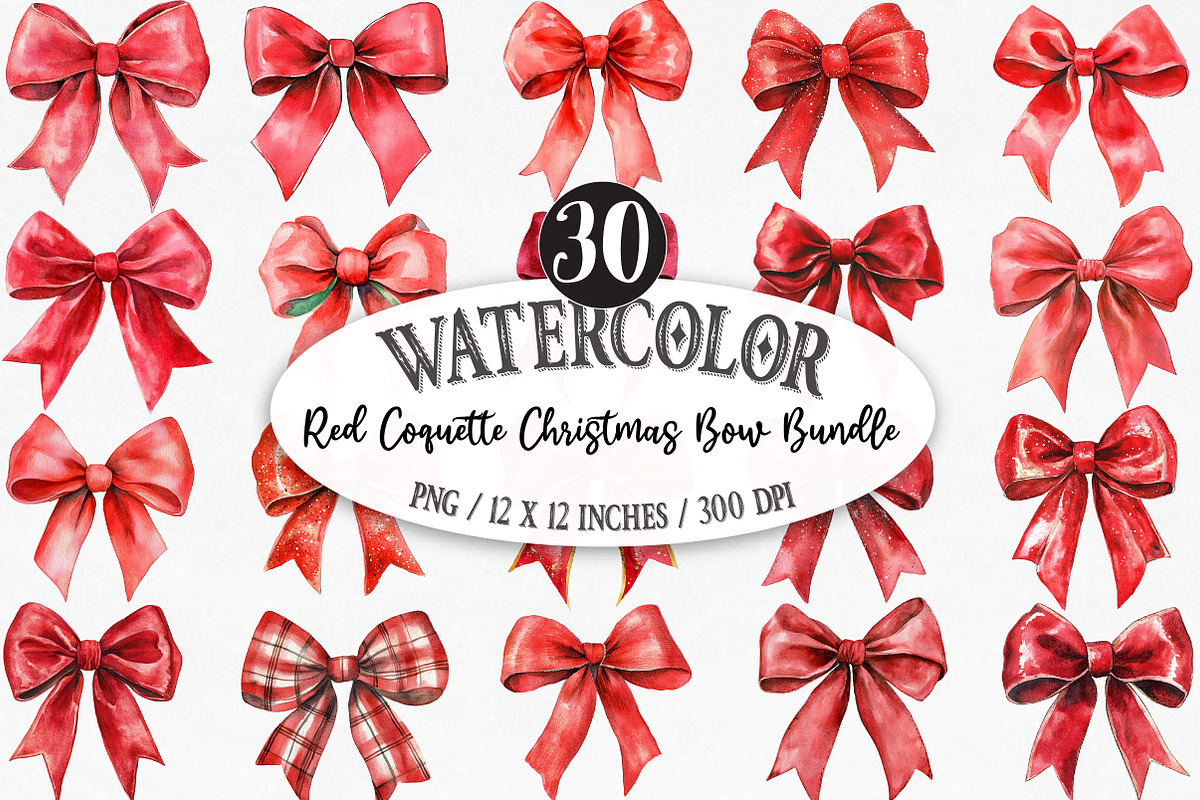 Red Coquette Christmas Bow Bundle, an Illustration by Designking (Photo 1 of 5)