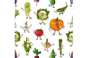 Groovy vegetables seamless pattern, a Food Illustration by Vector Tradition