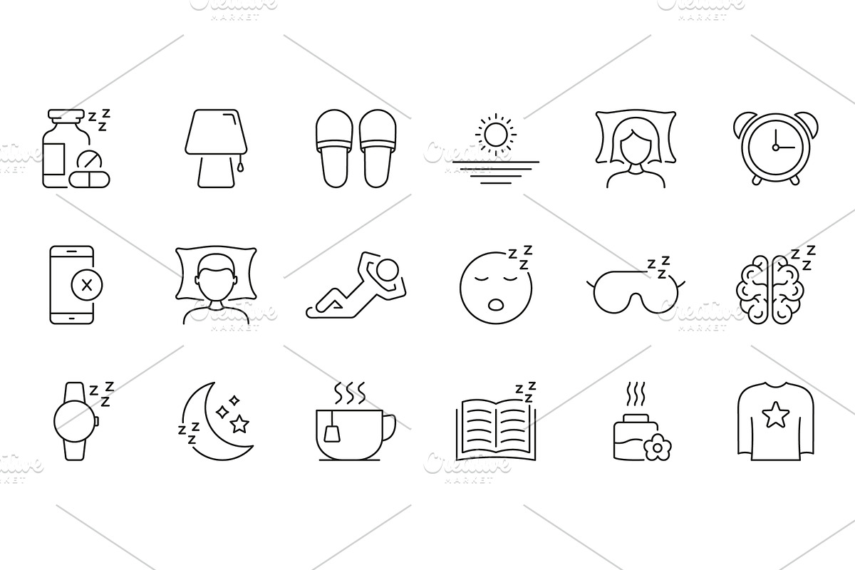Sleep And Relaxation Line Icon Set, an Object Illustration by Gentle Studio