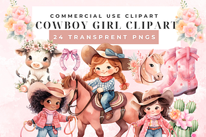 Watercolor Cowboy Girl Clipart Set