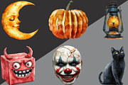 Watercolor Vintage Halloween Clipart, an Illustration by Black Bird Studio (Thumbnail 4 of 6)