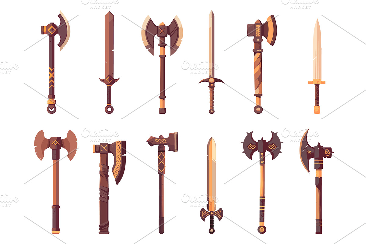 Set of stylized viking weapons, an Object Illustration by LadadikArt