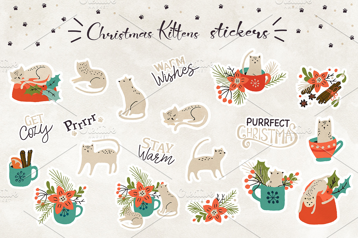 Christmas Kittens Stickers, an Animal Illustration by Lidiebug (Photo 2 of 4)