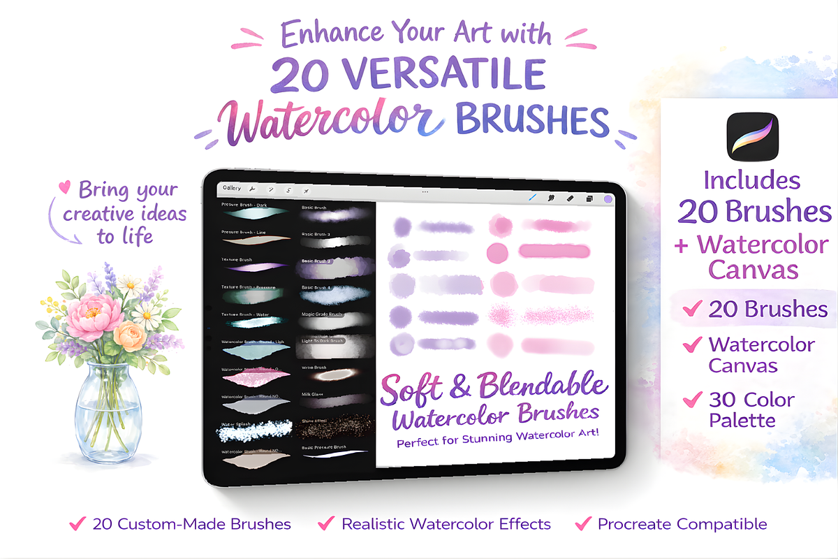 WATERCOLOR REALISTIC PROCREATE BRUSH, a Brush Add-On by BeeRubby (Photo 4 of 4)