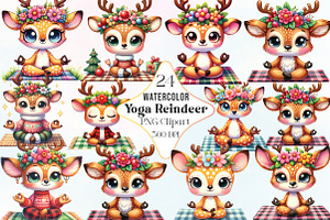 Watercolor Yoga Reindeer Clipart, an Illustration by CraftArtStudio