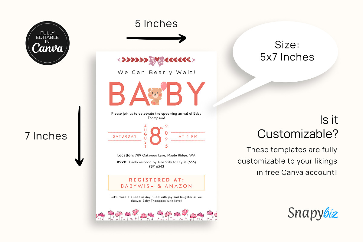 We Bearly Wait Baby Shower Invite, an Invitation Template by Snapybiz (Photo 5 of 10)