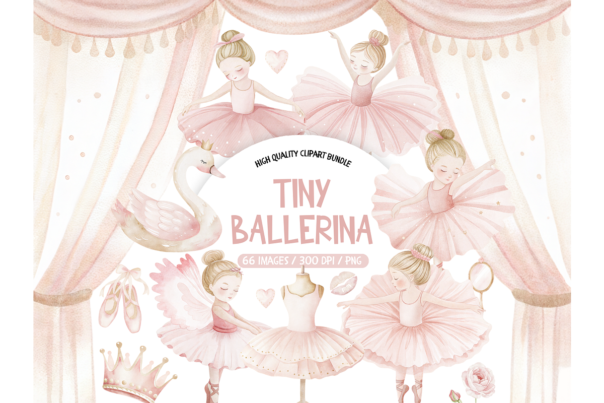 Tiny Ballerina Clipart Set, an Illustration by TatiMockup (Photo 1 of 6)