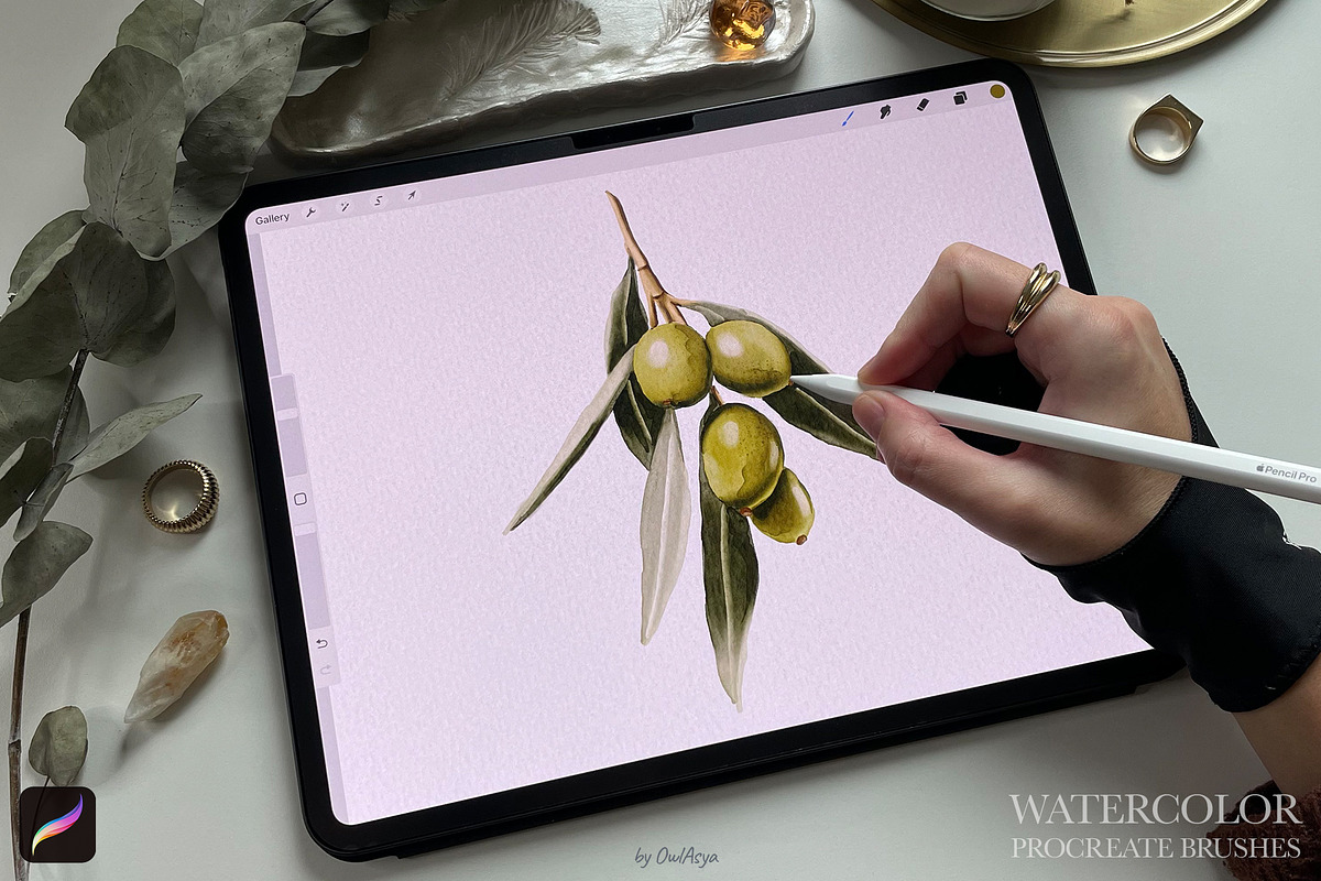 Watercolor Brushes for Procreate, a Brush Add-On by owlasya (Photo 9 of 9)