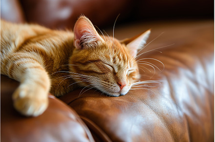 Ginger cat sleeping peacefully on, an Animal Photo by Lermont51