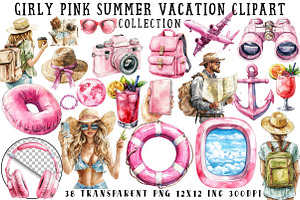 Girly Pink Summer Vacation Clipart, an Illustration by OK Design