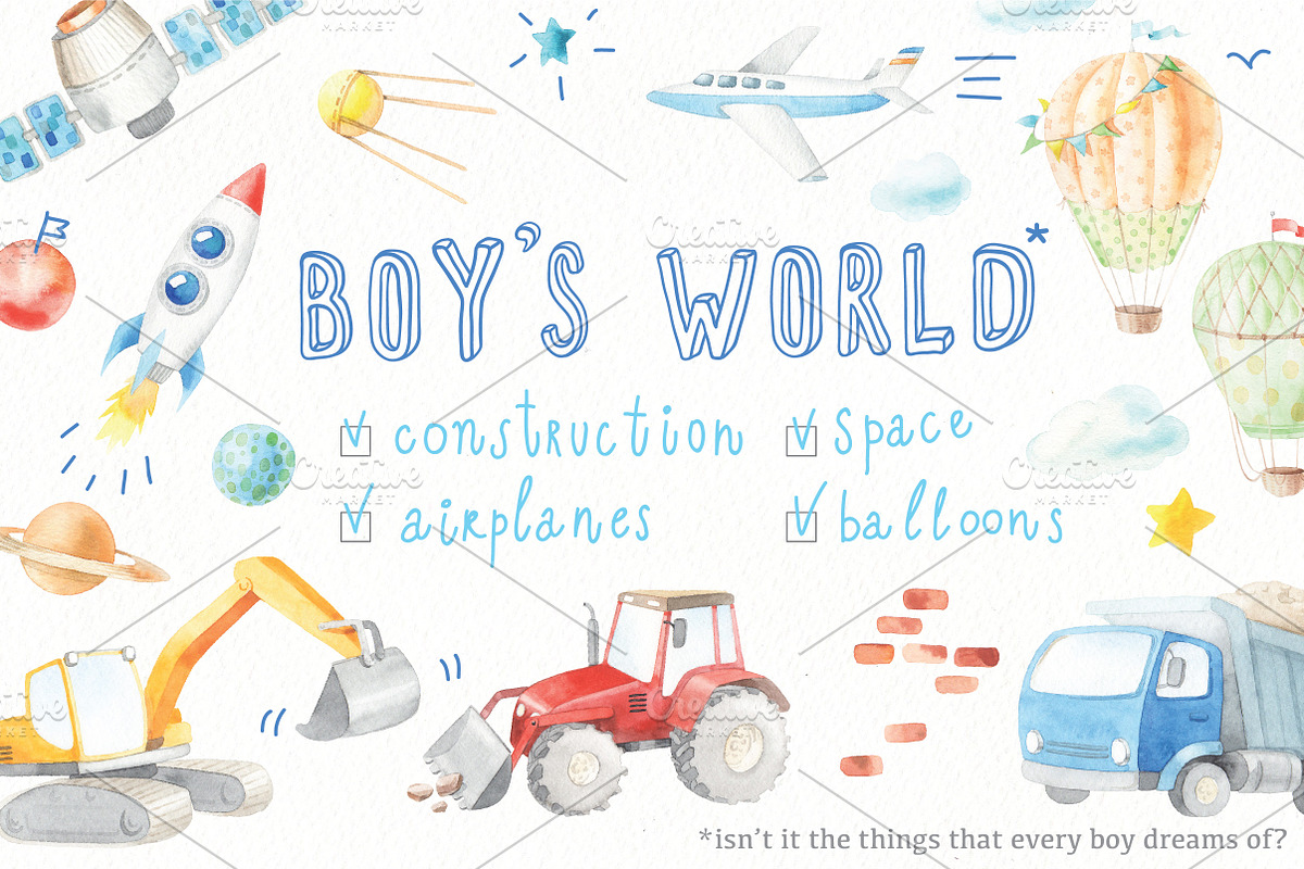 watercolor BOY'S WORLD, a Background Graphic by artnLera (Photo 1 of 6)