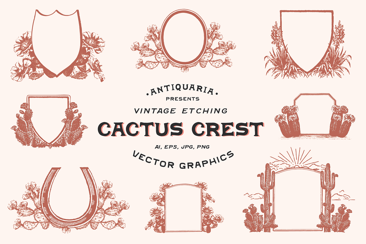 Vintage Cactus Crests, an Illustration by Antiquaria (Photo 1 of 9)