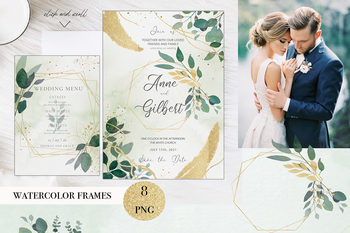 Watercolor Gold and Green Leaves, an Object Graphic by Kate Creative Studio (Photo 3 of 8)