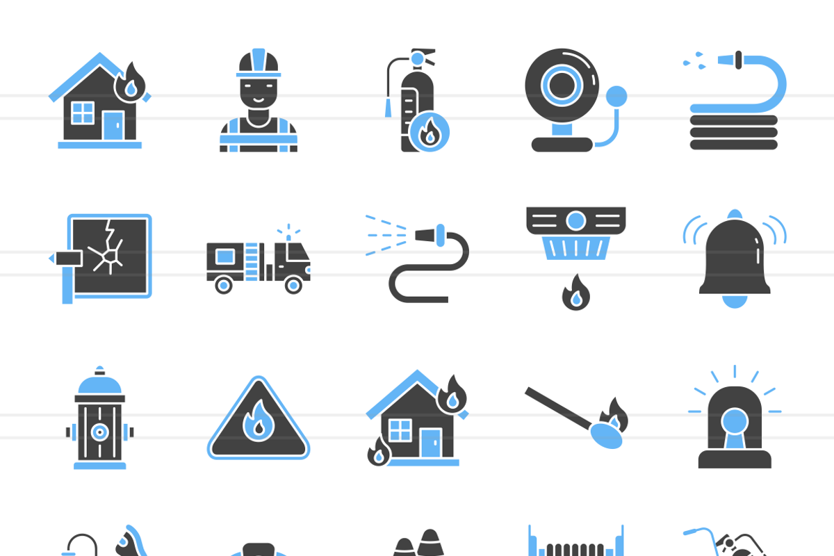 50 Firefighting Blue & Black Icons, an Icon by IconBunny