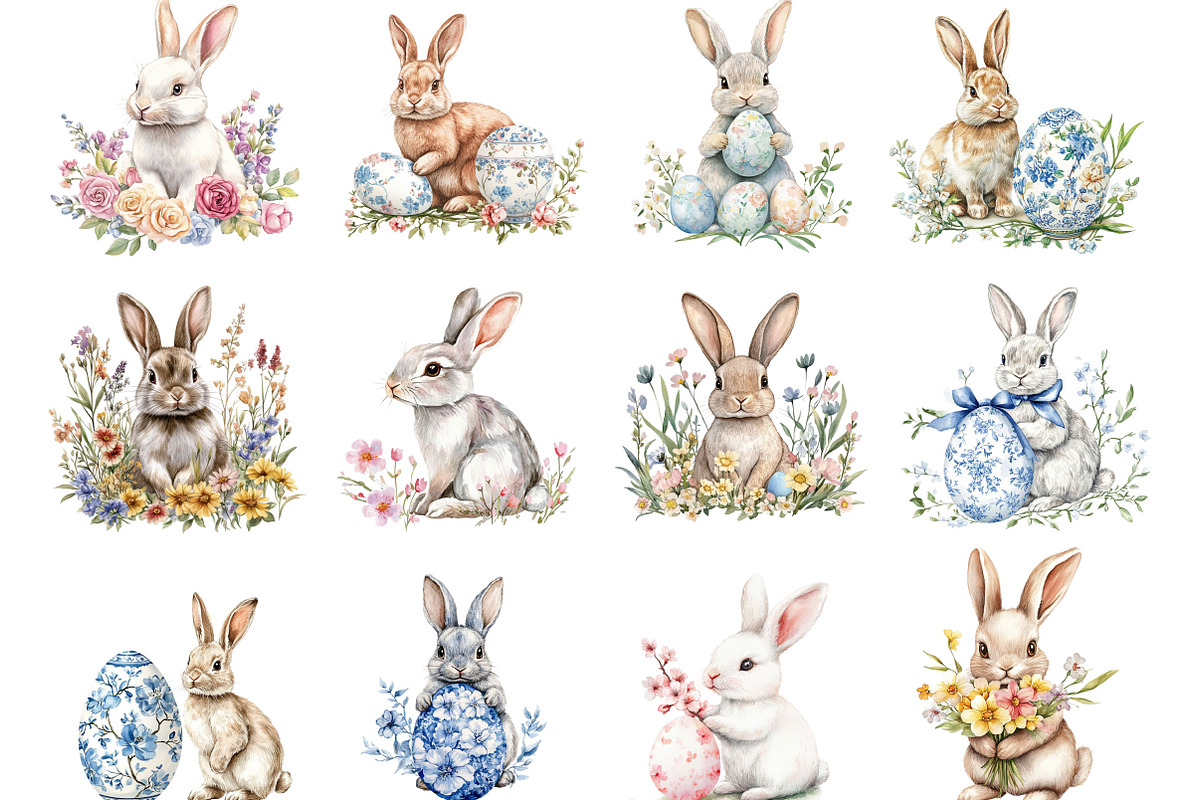 Easter Clipart Spring Bunnies, an Illustration by Designking (Photo 2 of 5)