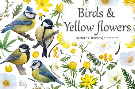 Birds and yellow flowers