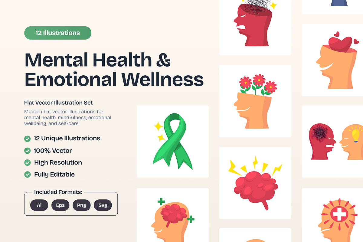Mental Health & Emotional Wellness, a Healthcare Illustration by YossyOneStd (Photo 1 of 3)