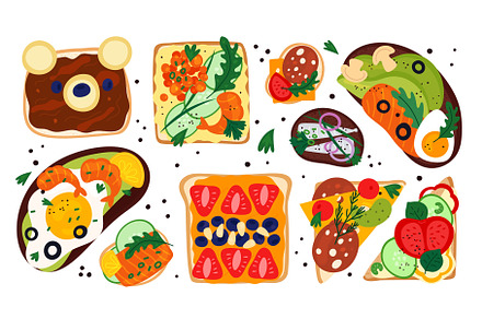 Fresh sandwiches. Different toasts, a Food Illustration by Vectorbuum