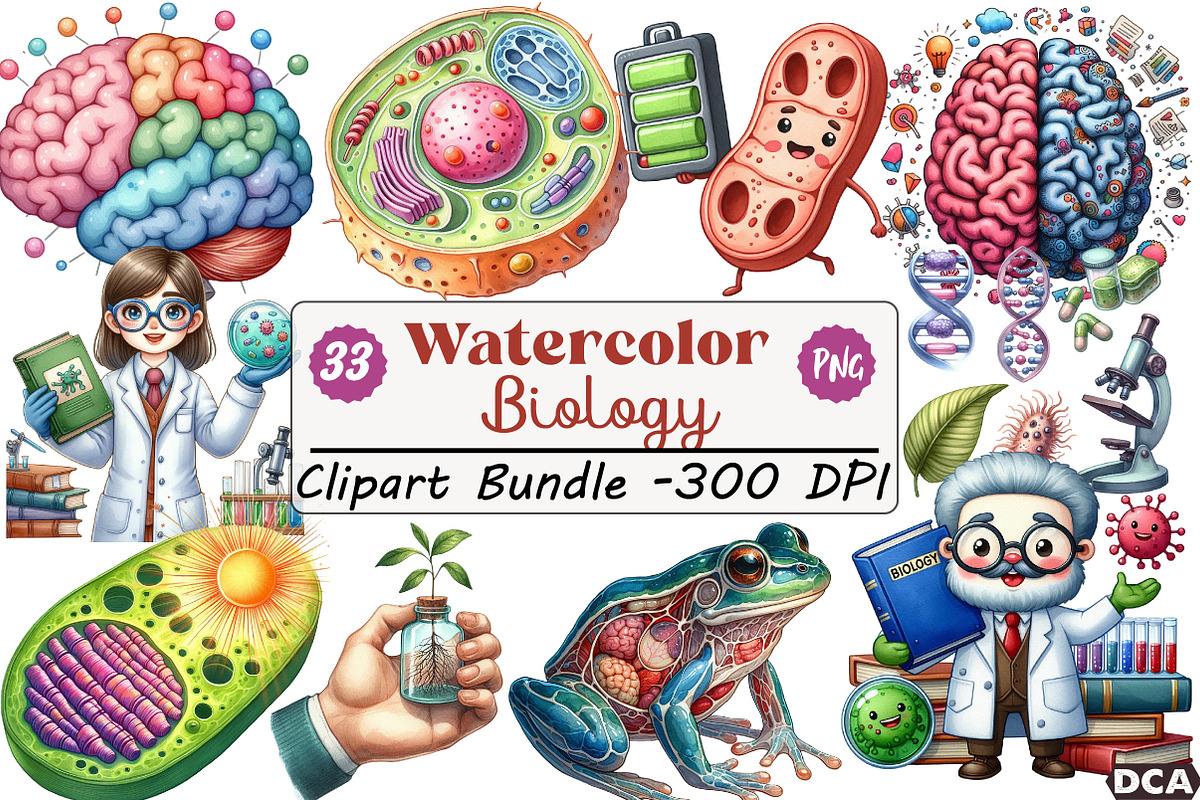 Watercolor Biology Clipart, an Illustration by DreamCafeArt (Photo 1 of 7)
