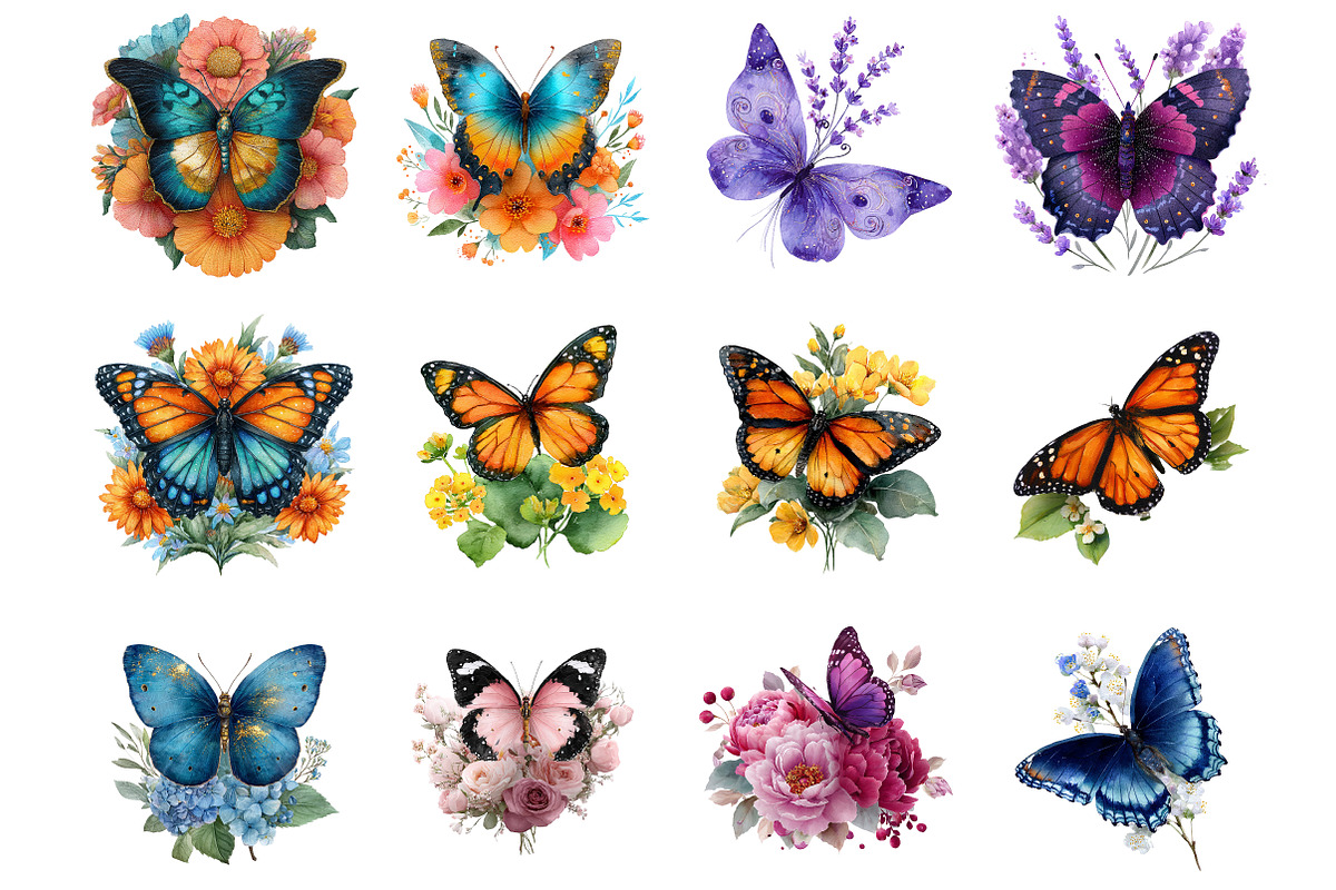 Watercolor Floral Butterfly Clipart, an Illustration by DreamArtGraphic (Photo 4 of 4)