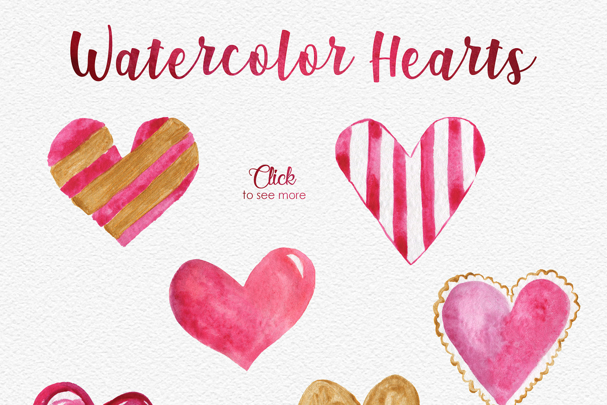 Lovely Hearts Watercolor Clipart, a Decorative Illustration by LeMagiqueBoutique (Photo 3 of 6)