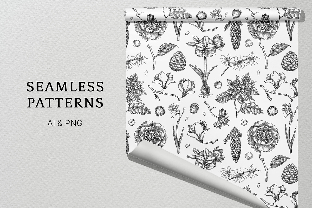 Winter Flowers Christmas Collection, a Seasonal Illustration by Yevheniia (Photo 10 of 12)