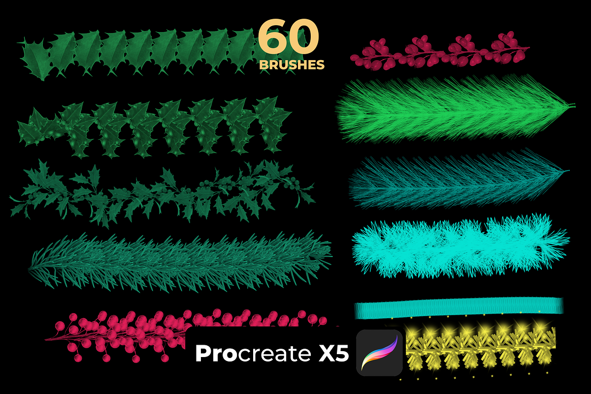 60 Christmas brushes PROCREATE X5, a Brush Add-On by Graphics Resources (Photo 7 of 9)