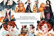 Watercolor Halloween Pin Up Witch, a Seasonal Illustration by BusyDaydesign (Thumbnail 1 of 9)