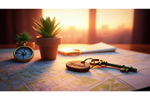 Golden key with Home tag placed on a, an Illustration by tilialucida