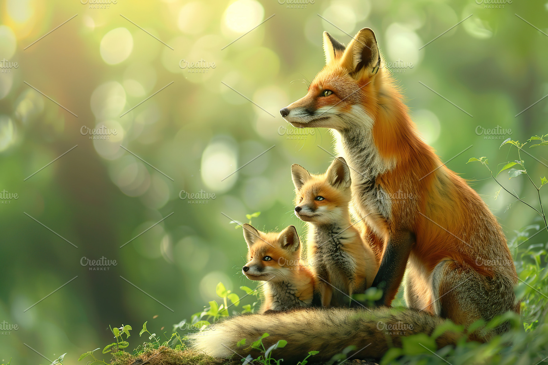 Wild fox family in summer natural forest, an Animal Photo by AlyaAnd