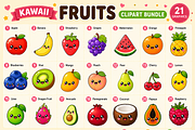 Cute Kawaii Fruits Clipart Bundle, a Food Illustration by QM_ART (Thumbnail 2 of 4)