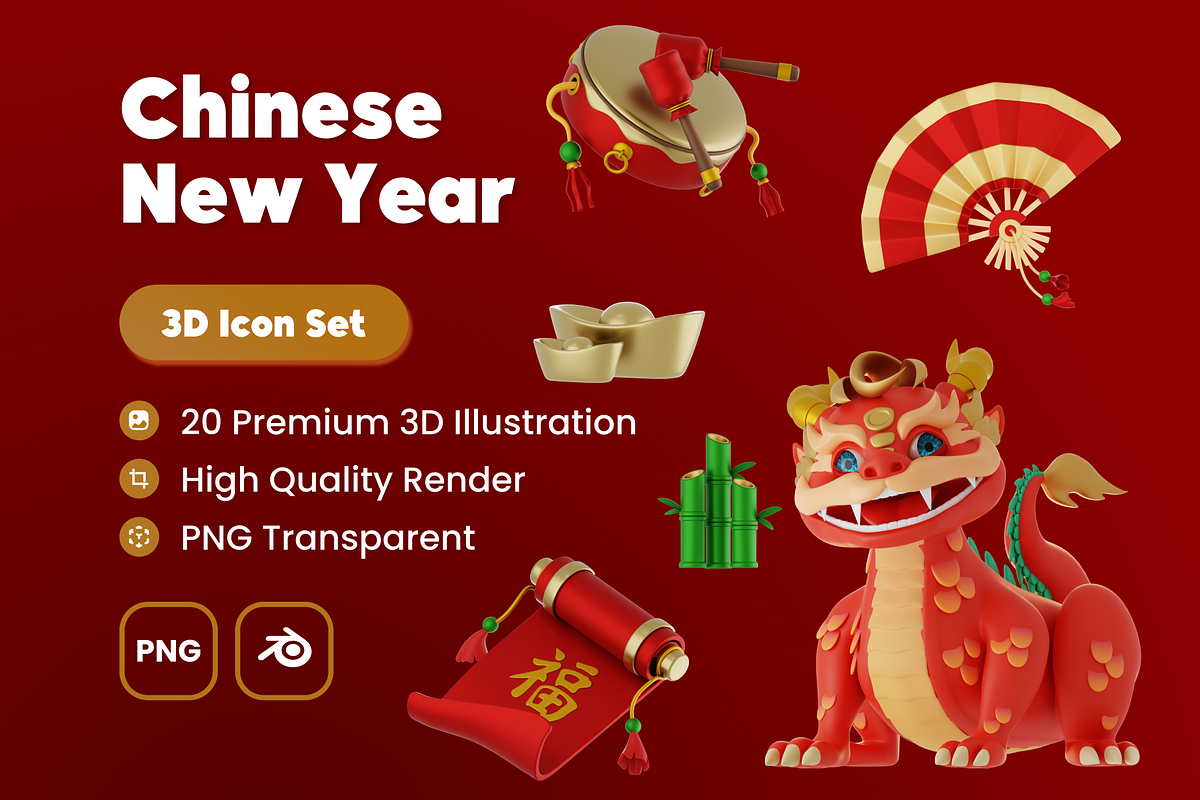 Chinese New Years 3D Illustration, an Object 3D Model by Haraki Studio (Photo 2 of 2)