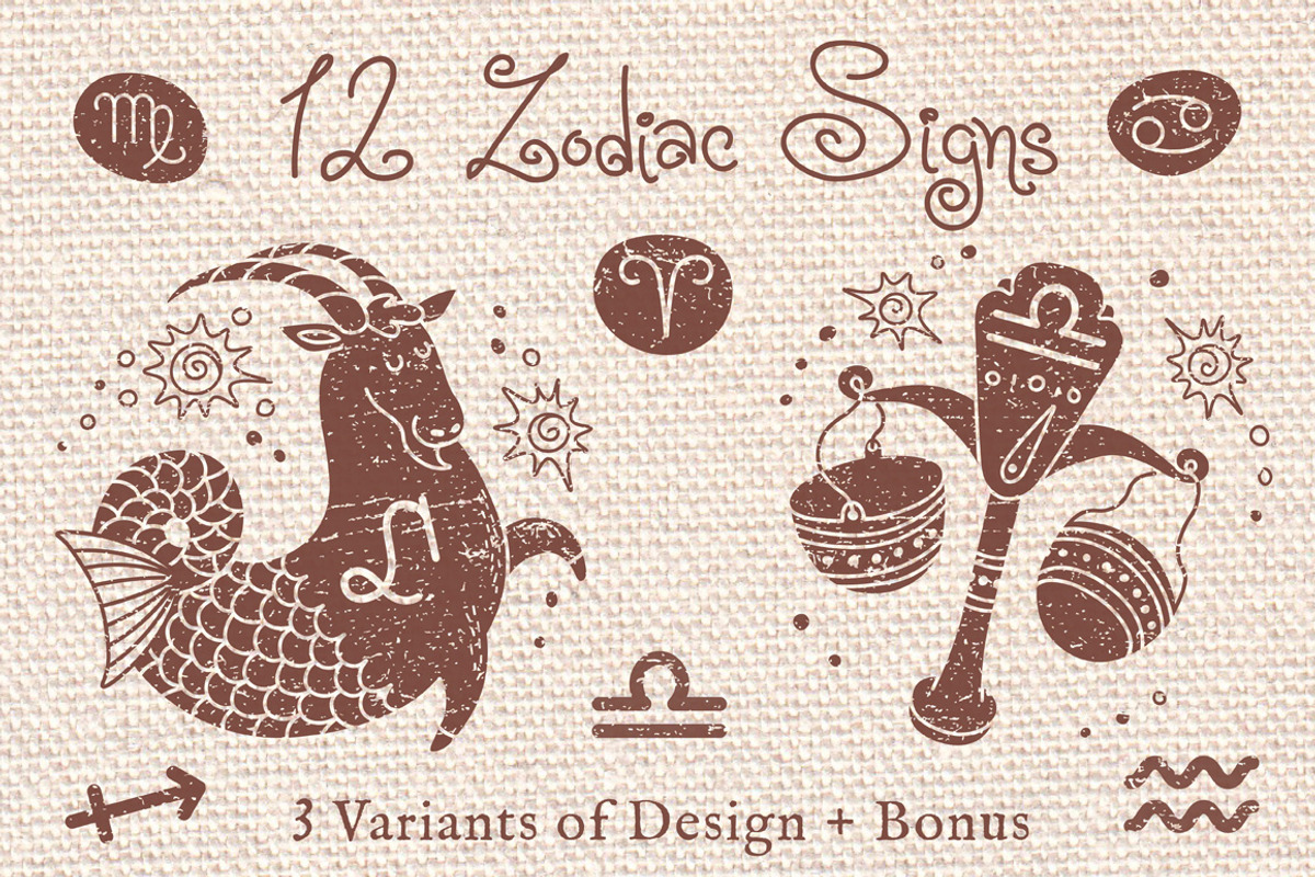 12 Zodiac Signs / 3 Design + Bonus, an Animal Illustration by Baksiabat (Photo 1 of 6)
