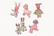 Vintage Puffy Animals Clip Art, an Animal Illustration by Patterns for Dessert (Thumbnail 2 of 6)