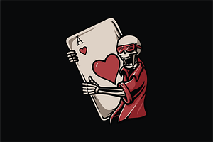 Skeleton Holding Ace of Hearts, an Object Illustration by nomlimo.com